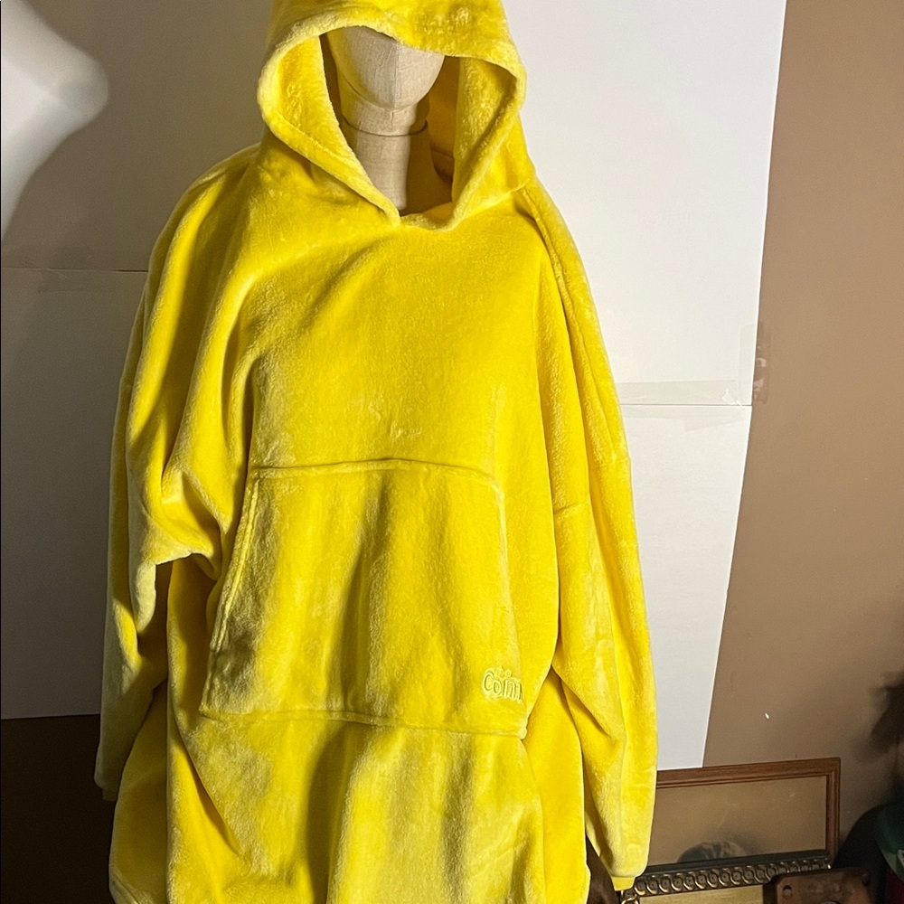 😄Yellow comfy Sherpa kangaroo pouch oversized hoodie sweatshirt